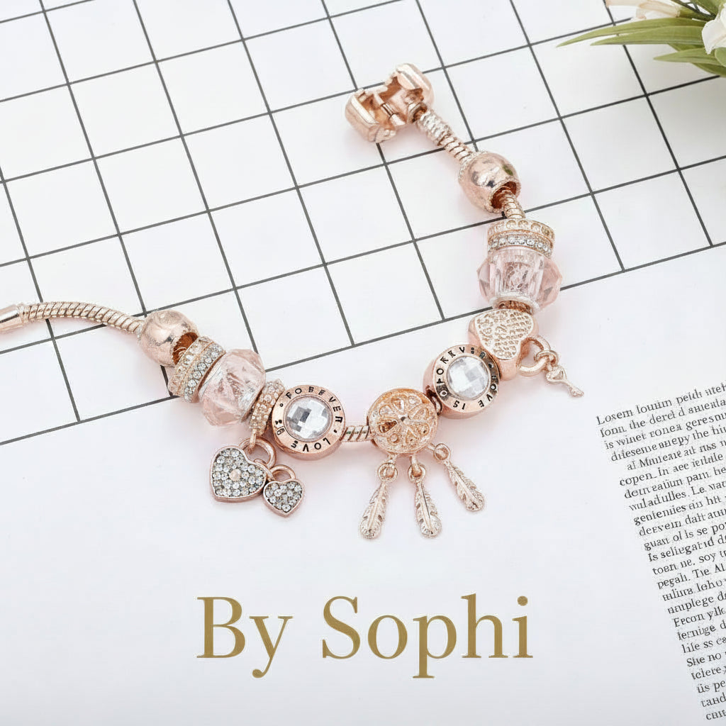 Dreamcatcher Bracelet with Charms  | Rose gold,  Sterling Silver