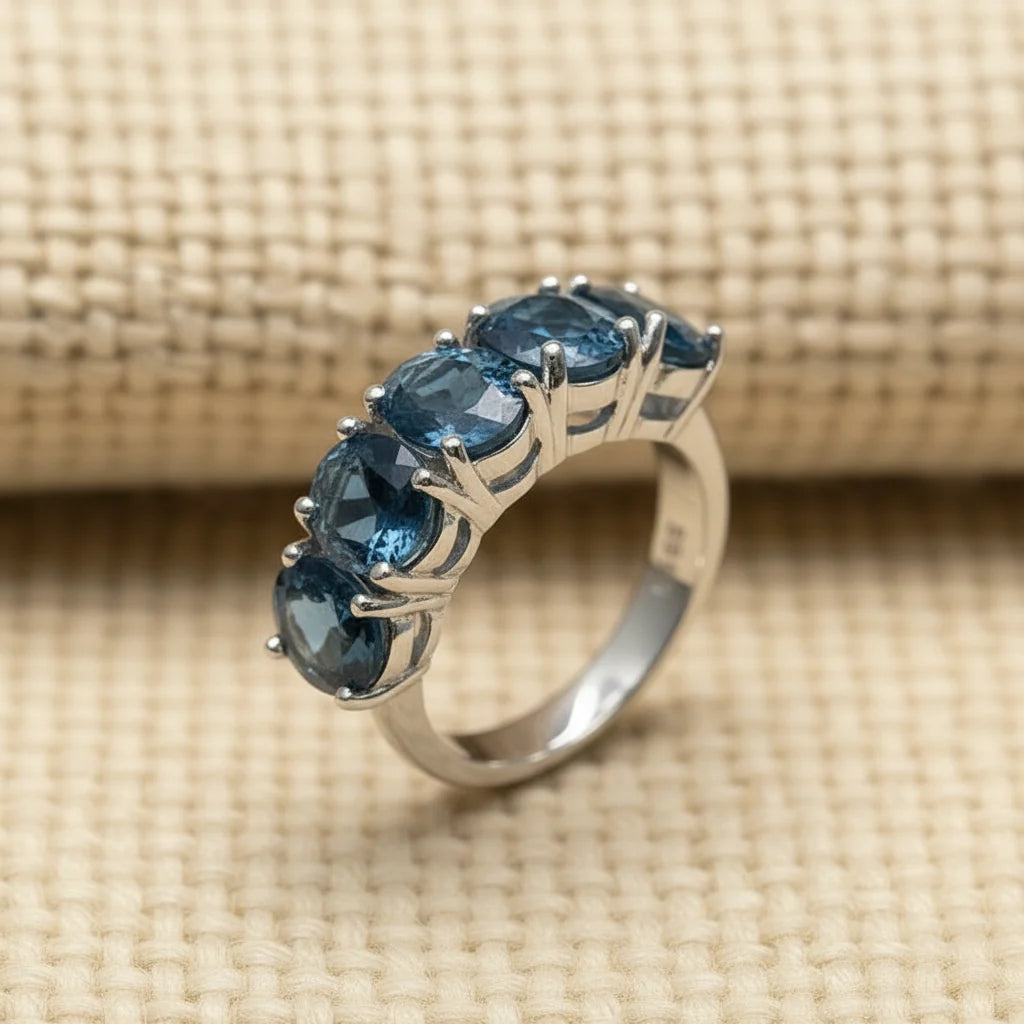Natural London Blue Topaz Ring & Earring Set in Sterling Silver