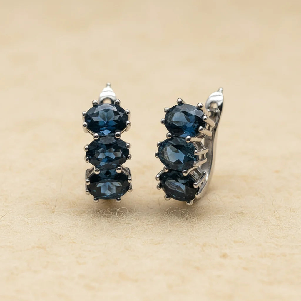 Natural London Blue Topaz Ring & Earring Set in Sterling Silver