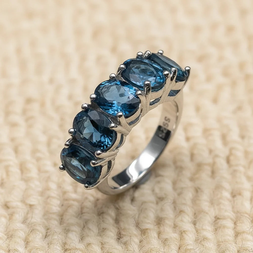 Natural London Blue Topaz Ring & Earring Set in Sterling Silver