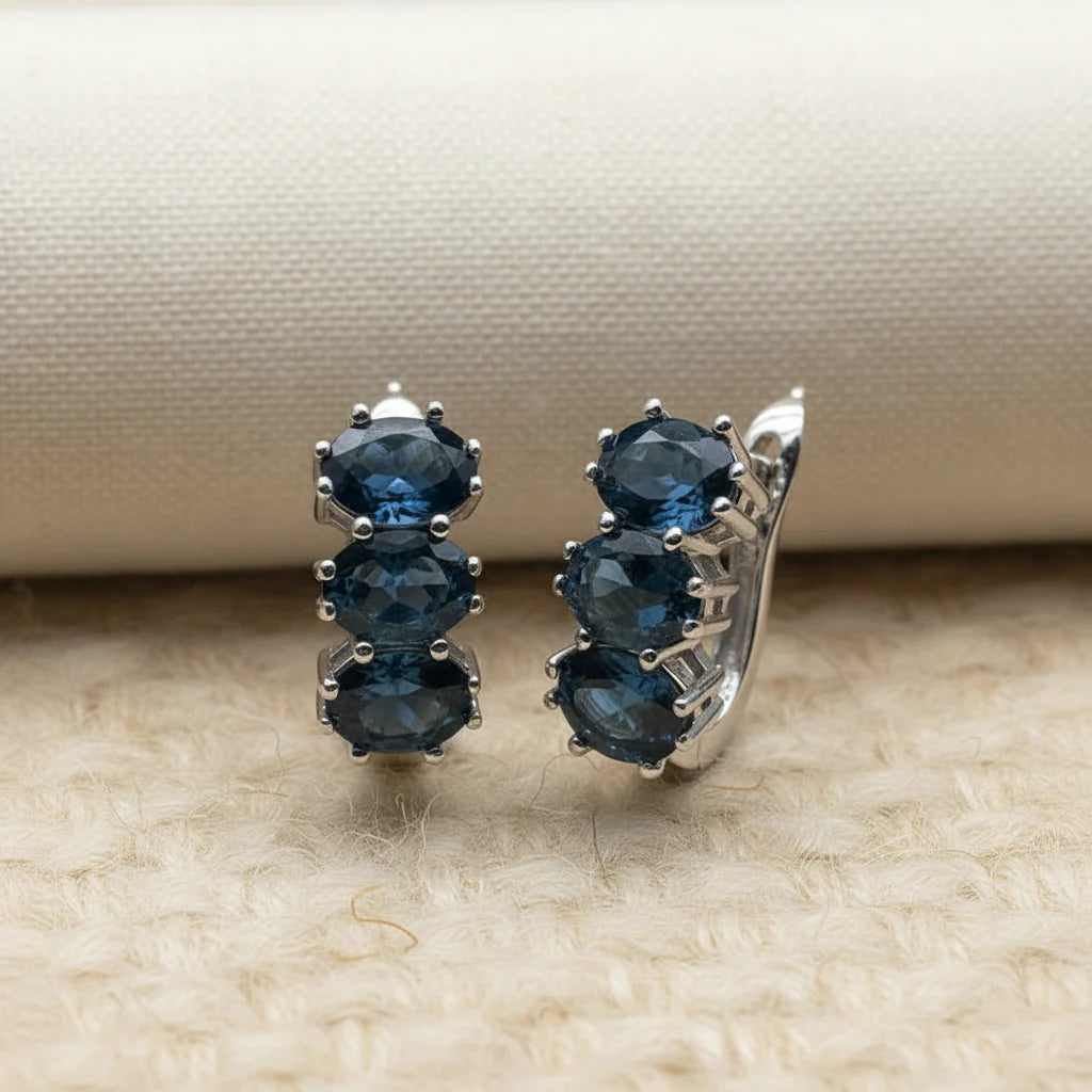 Natural London Blue Topaz Ring & Earring Set in Sterling Silver