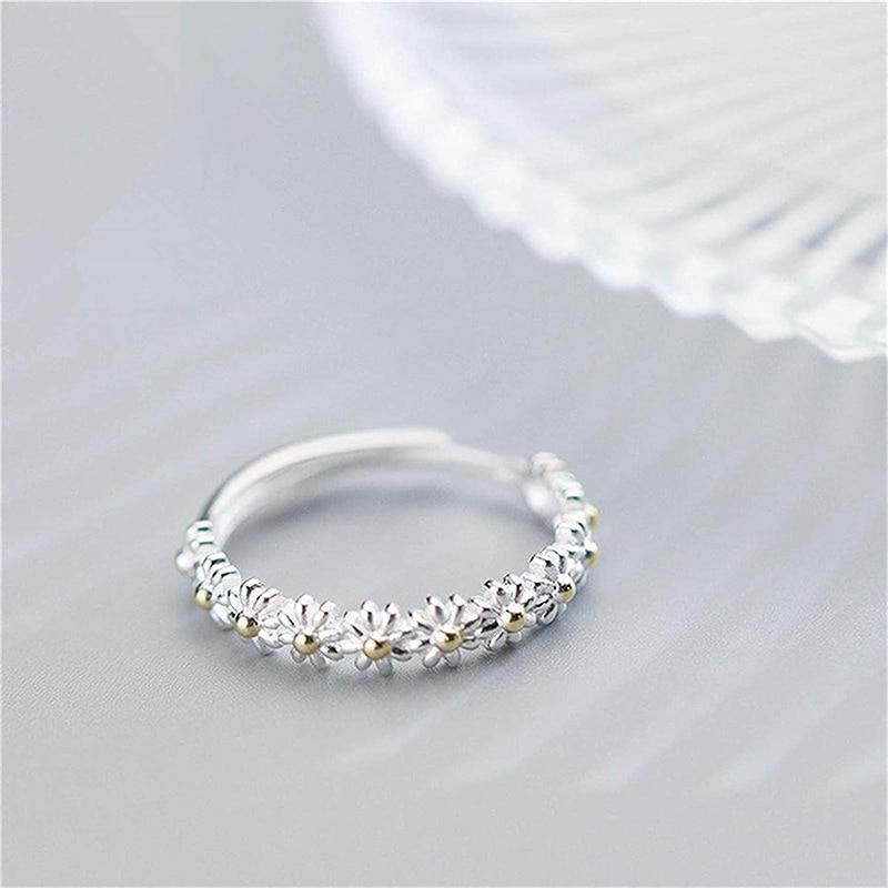 Adjustable Daisy Ring in Silver & Enamel