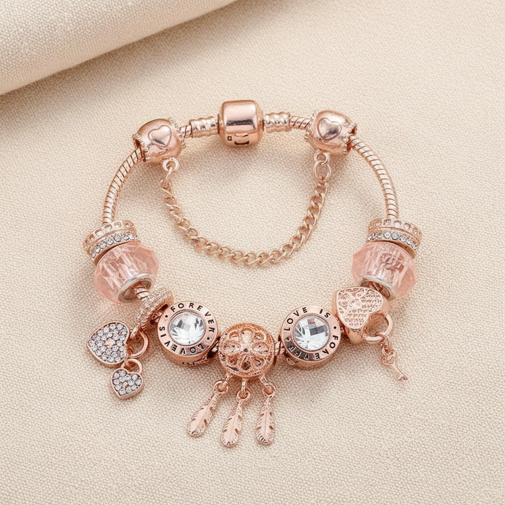 Dreamcatcher Bracelet with Charms  | Rose gold,  Sterling Silver