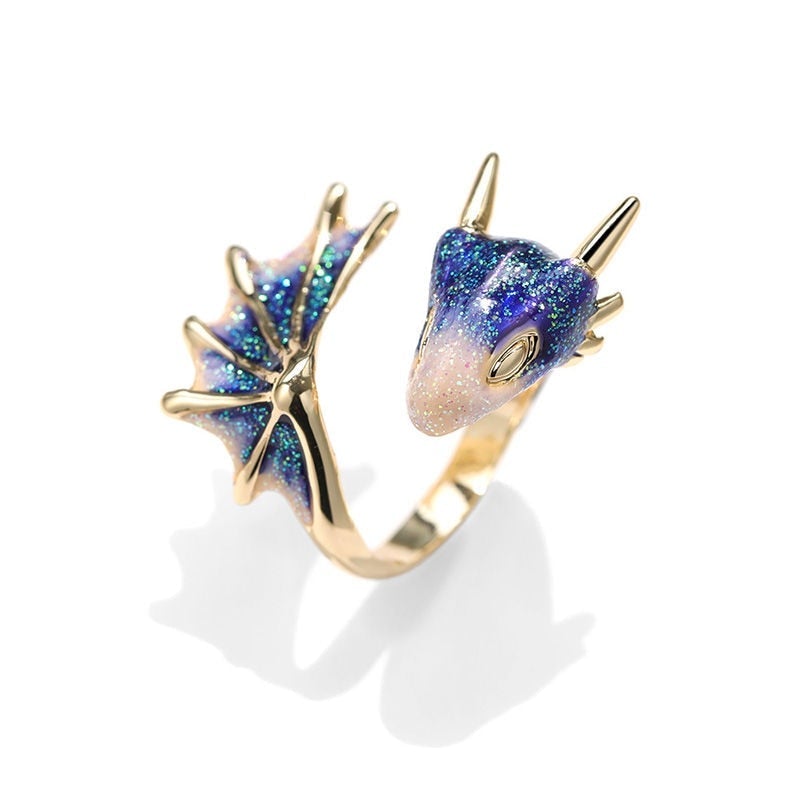Adjustable Dragon Ring in Silver & Enamel