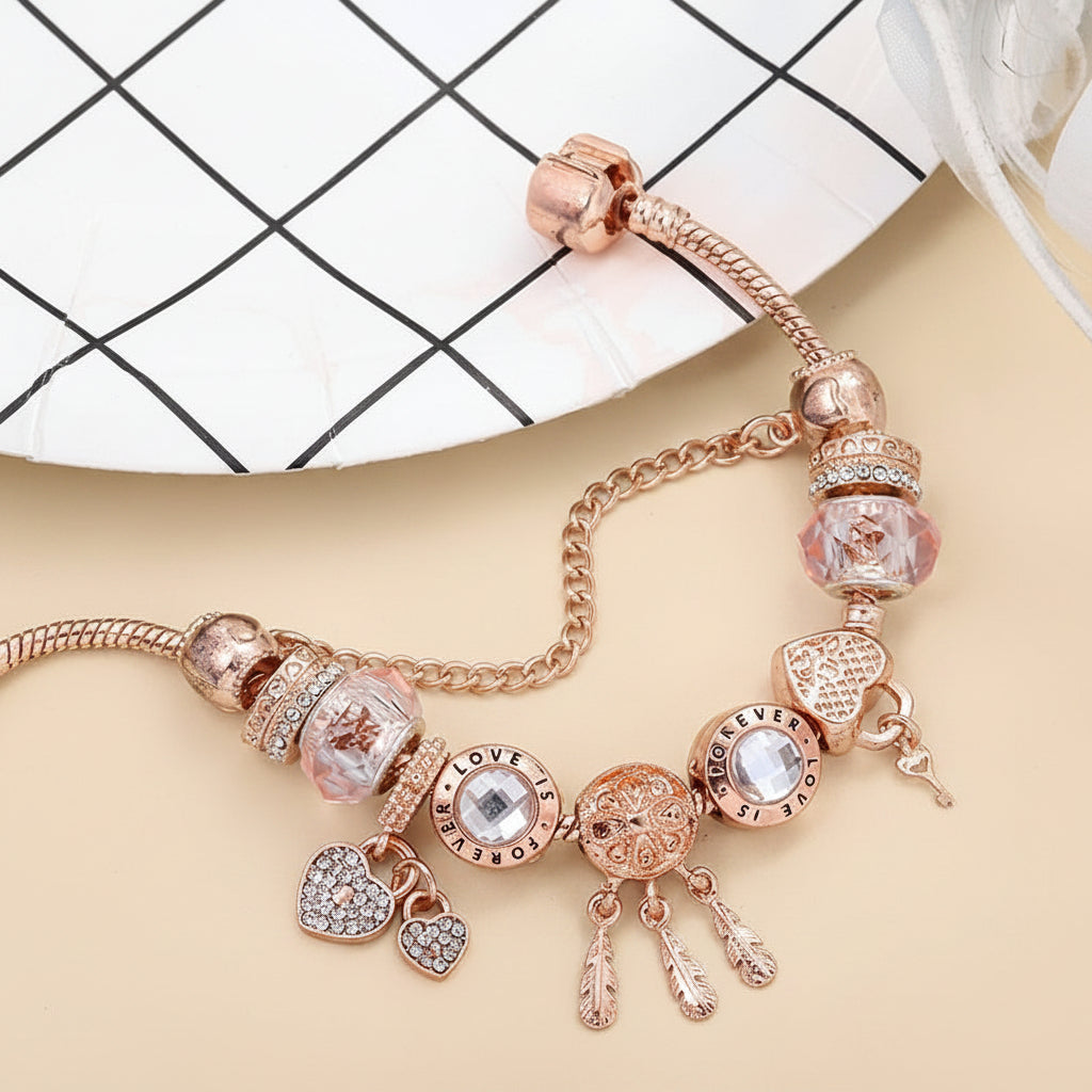Dreamcatcher Bracelet with Charms  | Rose gold,  Sterling Silver