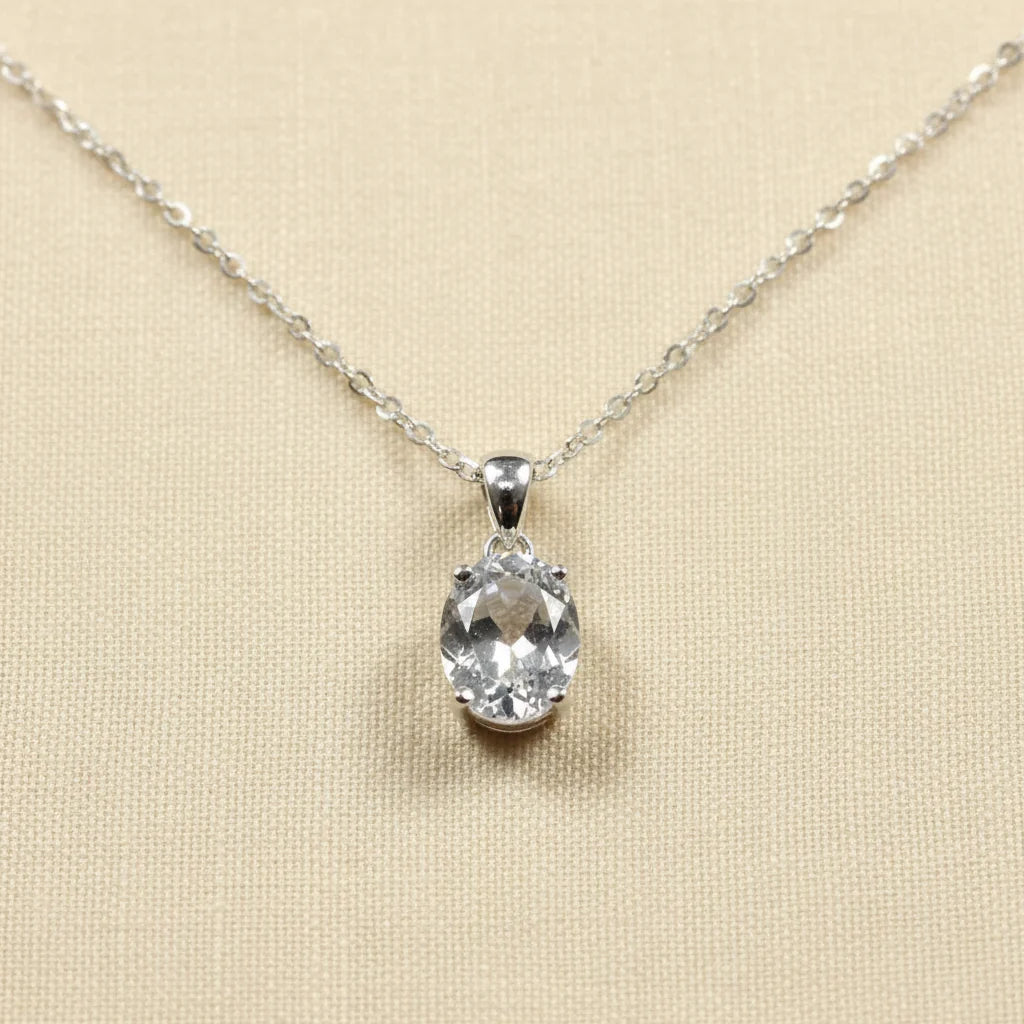 Natural Gemstone Oval Pendant Necklace in Sterling Silver