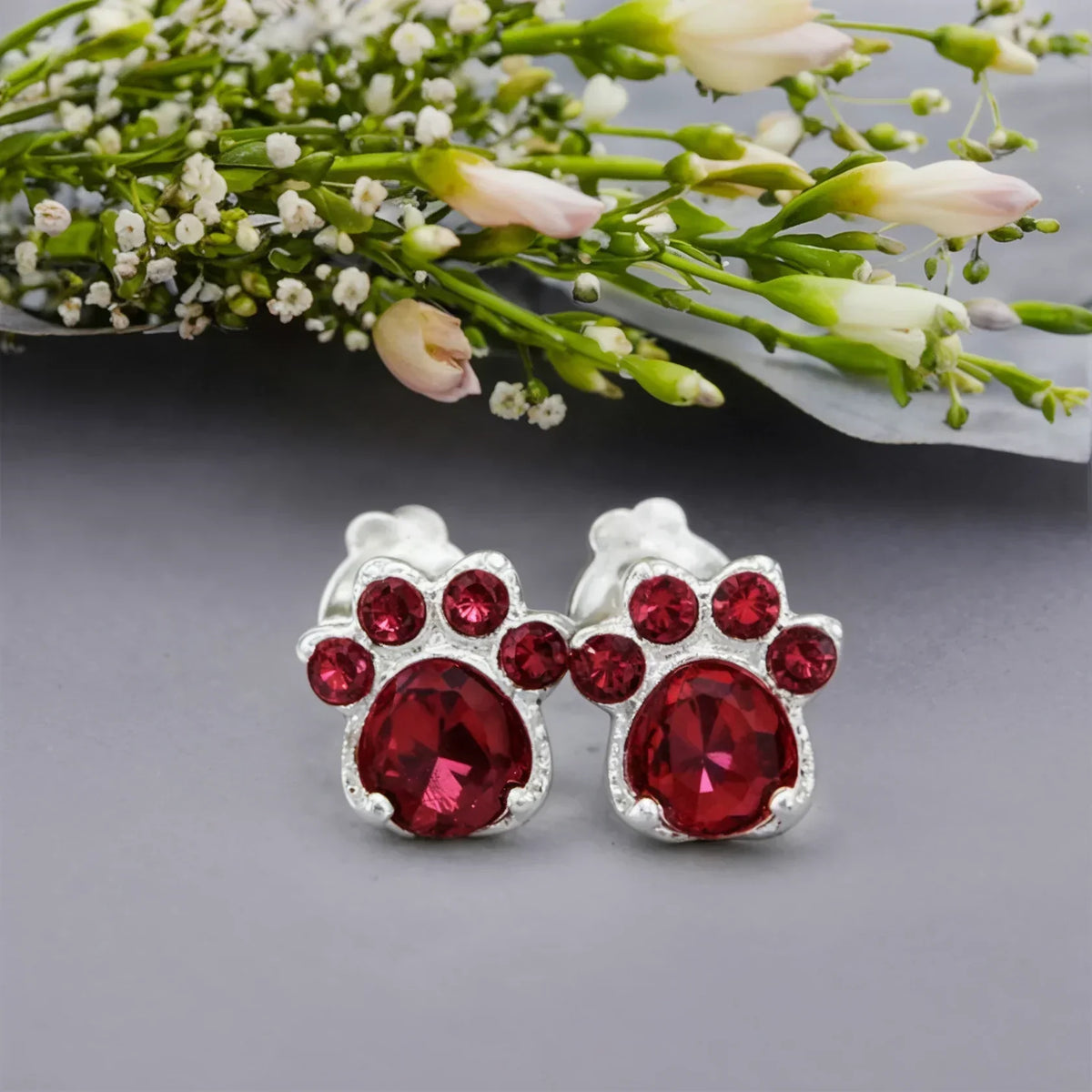 Paw Print Birthstone Earrings