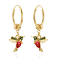 Flying Hummingbird Earrings with Zirconia Inlay