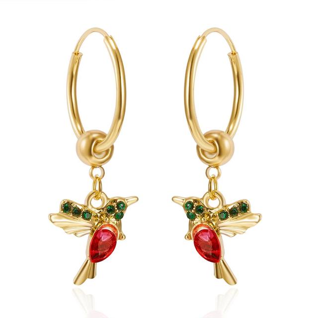 Flying Hummingbird Earrings with Zirconia Inlay