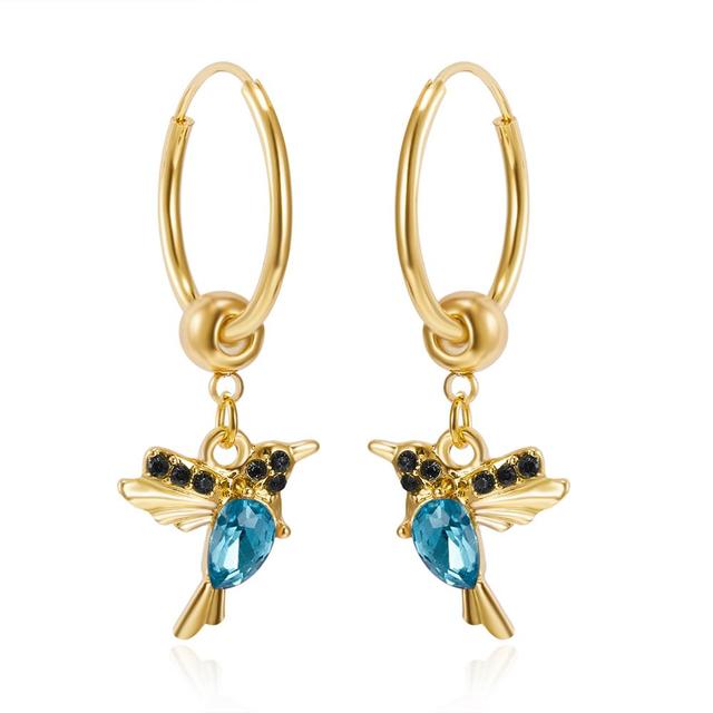 Flying Hummingbird Earrings with Zirconia Inlay