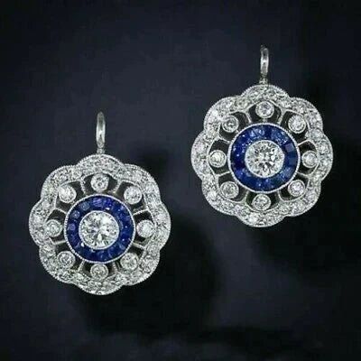 Vintage Mandala Blue Zirconia Drop Earrings
