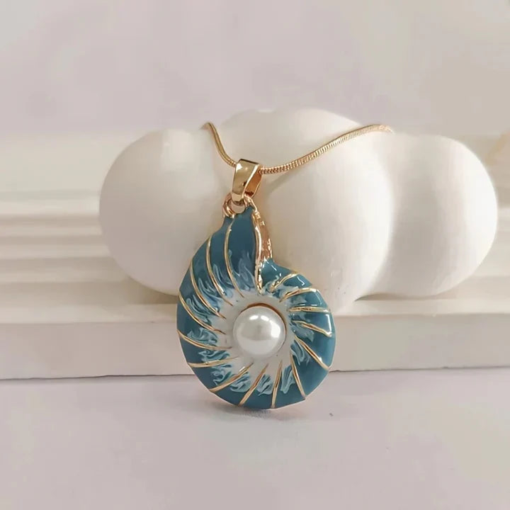Pearl & Blue Shell Pendant Necklace in Silver