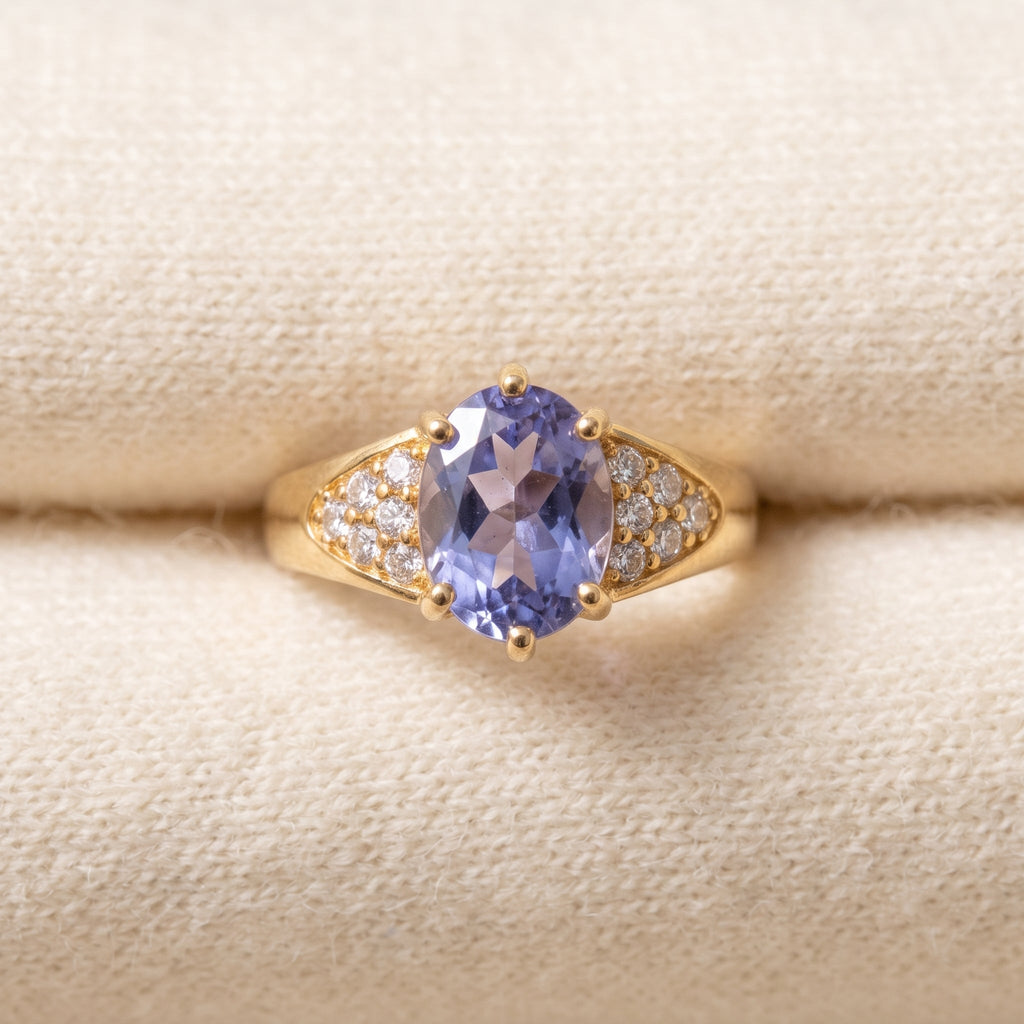 Natural Blue Tanzanite Ring  in Sterling Silver