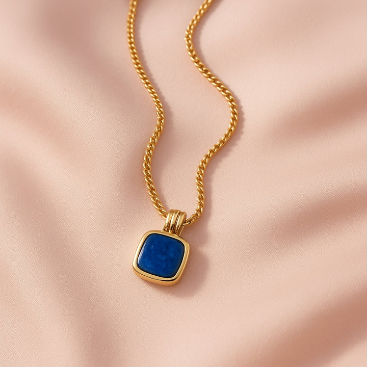 Blue Stone Pendant Necklace in Gold