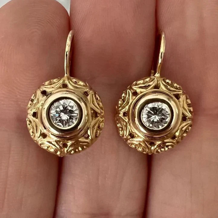 Rounded White Glass Gold Earrings