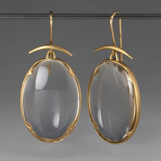 Vintage Rock-Crystal Cabochon Drops in Gold