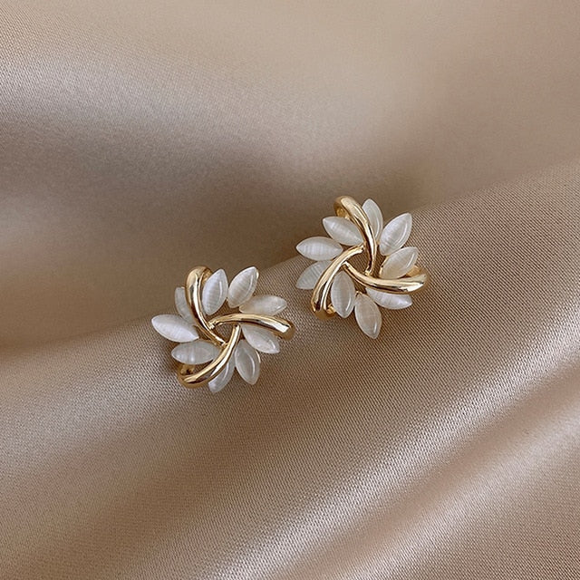 Opal Petal Stud Earrings – Gold & Silver