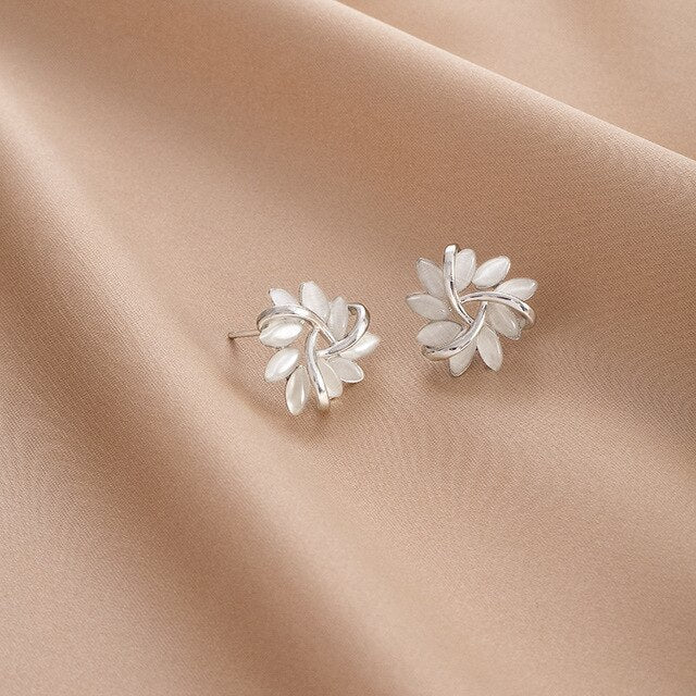 Opal Petal Stud Earrings – Gold & Silver