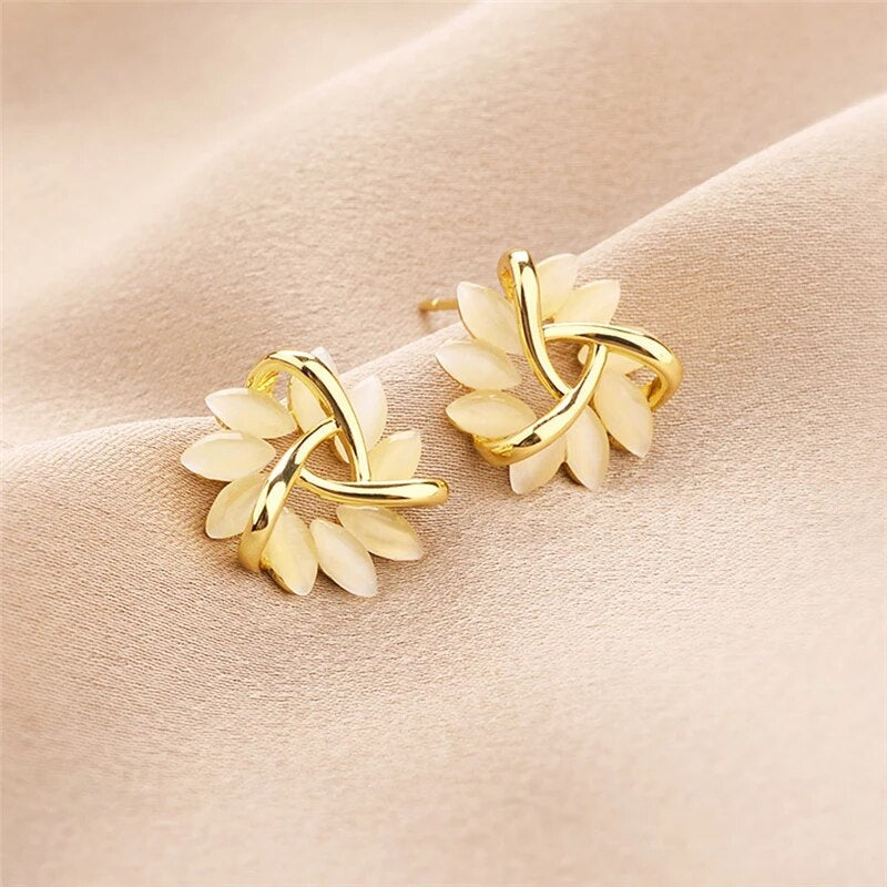 Opal Petal Stud Earrings – Gold & Silver
