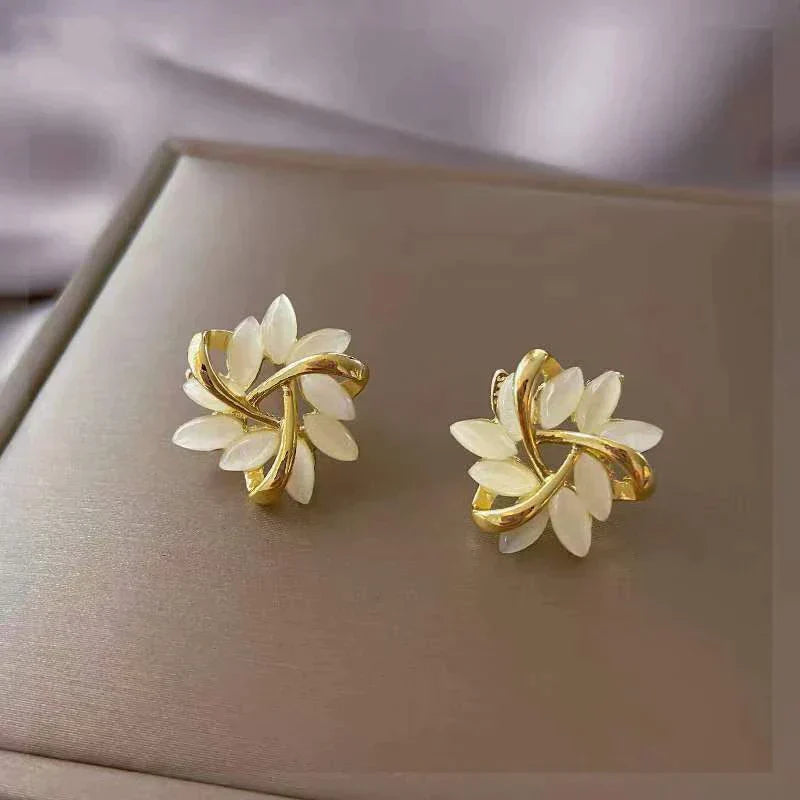 Opal Petal Stud Earrings – Gold & Silver