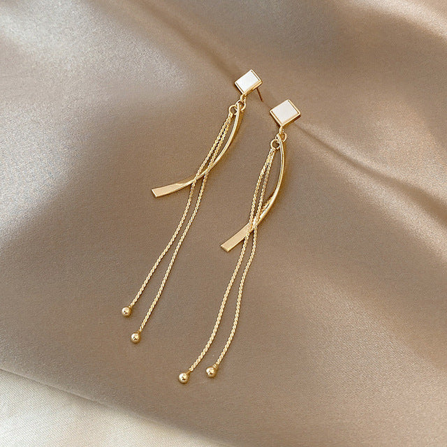 White Opal Drop Earrings in Gold