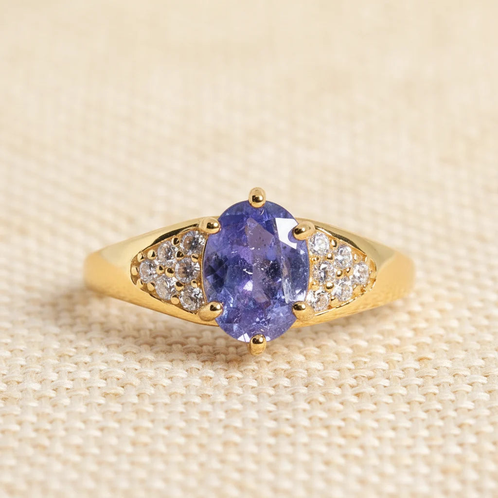 Natural Blue Tanzanite Ring  in Sterling Silver