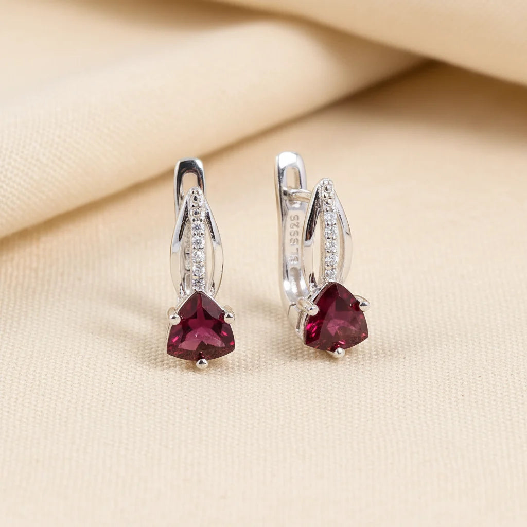 Natural Rhodolite Garnet Earrings in Sterling Silver