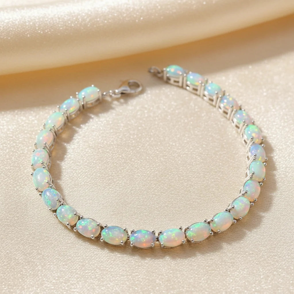 Natural Opal Station Bracelet in Sterling Silver