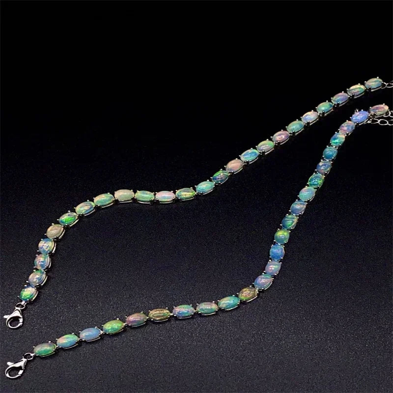 Natural Opal Station Bracelet in Sterling Silver