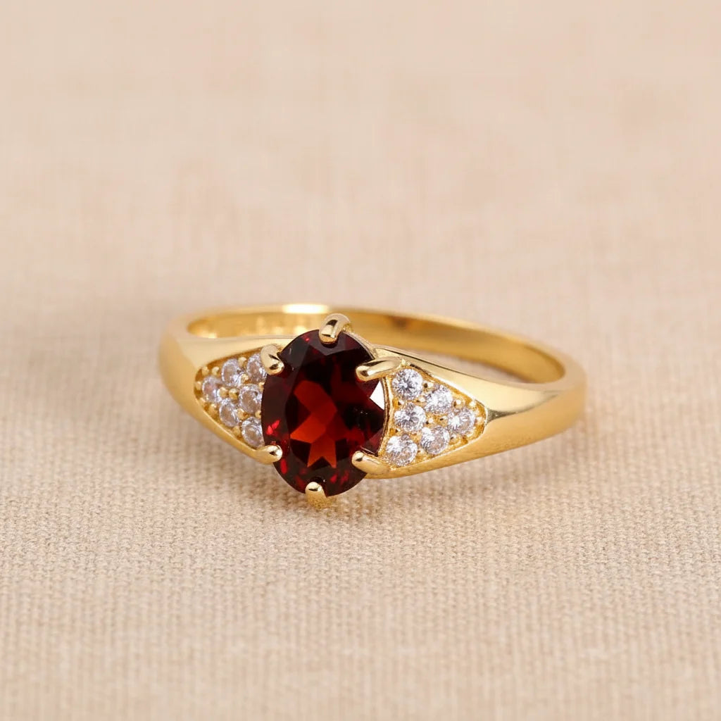 Natural Garnet Ring and Earring Set in Sterling Silver