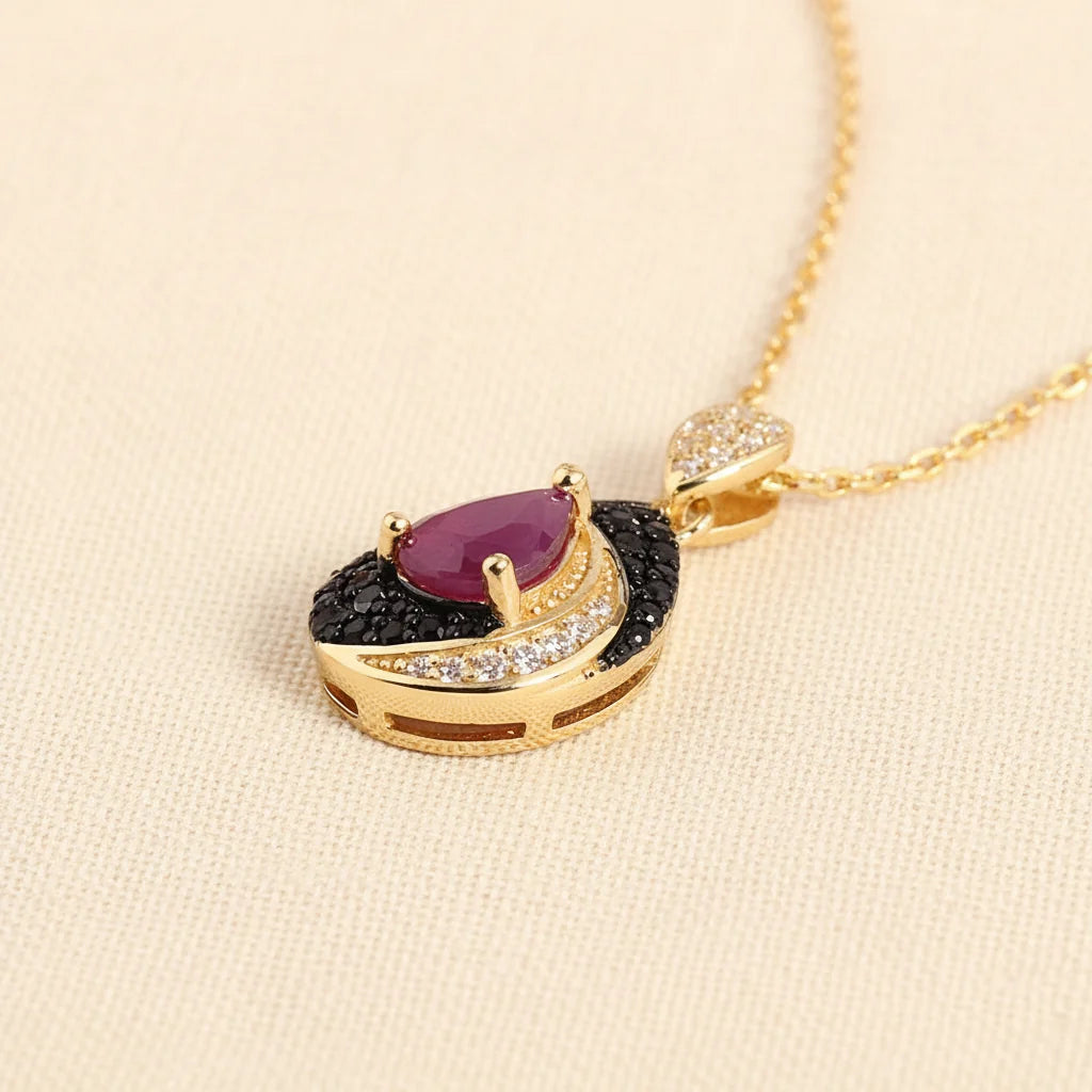 Vintage Pear Ruby Pendant in Sterling Silver