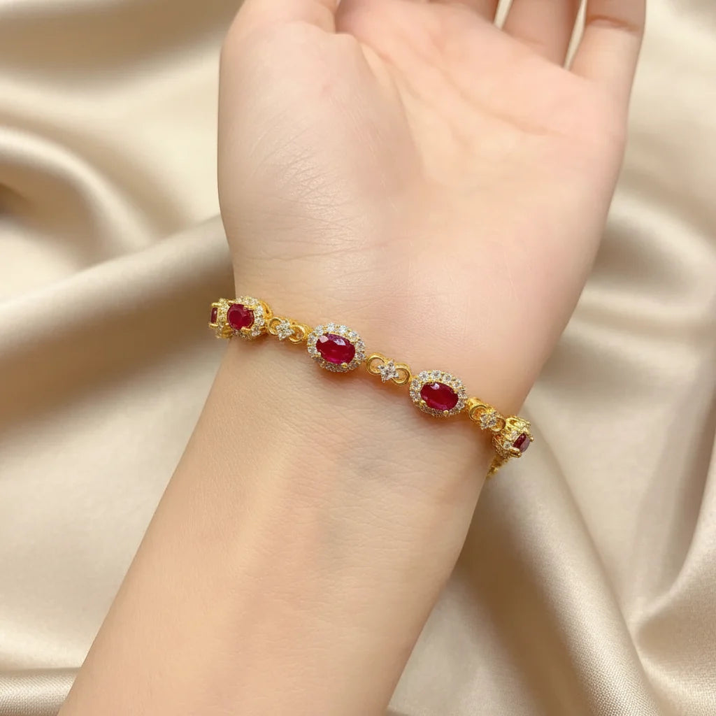 Natural Ruby Station Bracelet  | in Sterling Silver