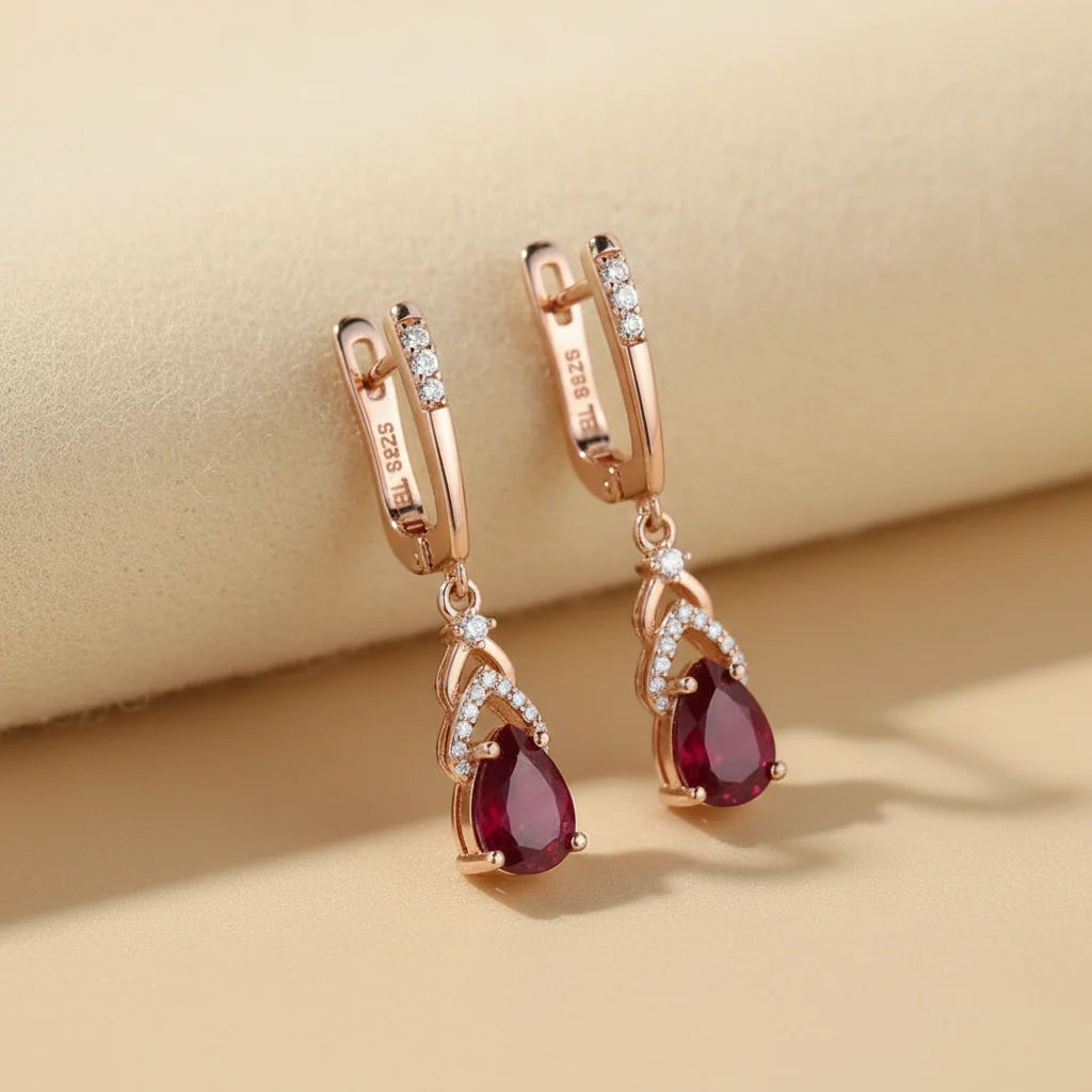 Composite Ruby Pear Drop Earrings in Rose Gold-Plated Sterling Silver