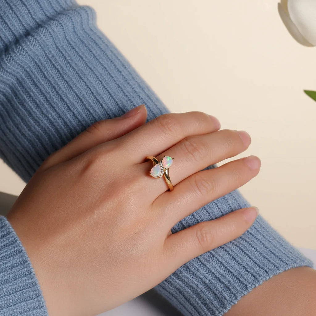 Natural Pear-Cut Opal Ring in Sterling Silver