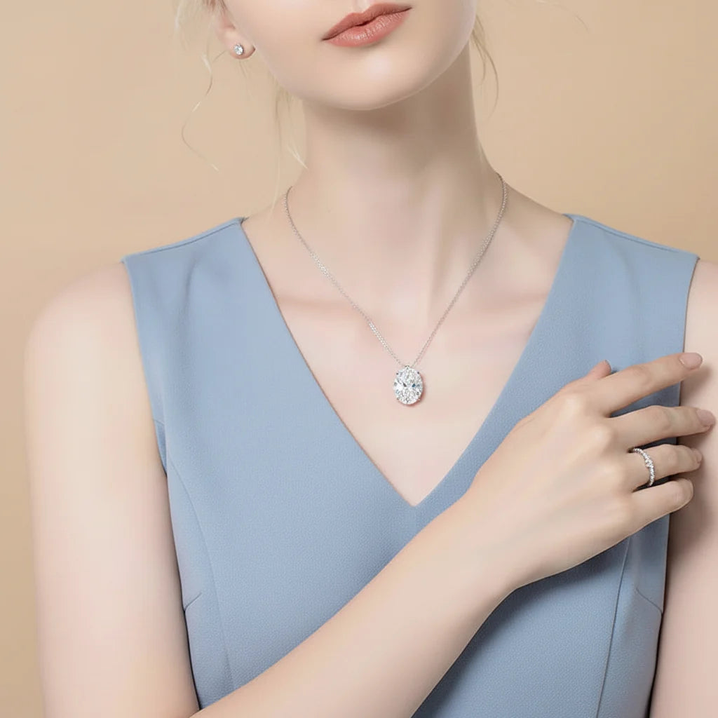 Oval Moissanite Pendant in Sterling Silver
