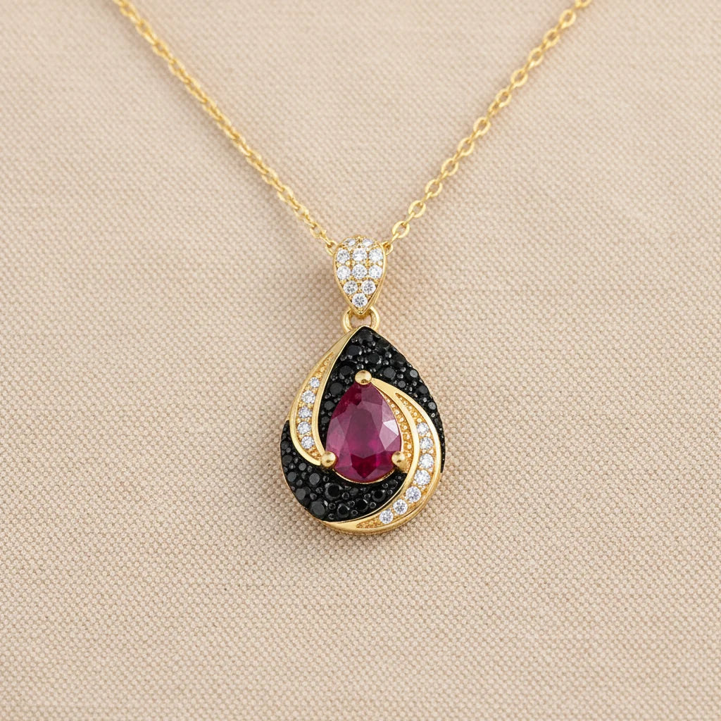 Vintage Pear Ruby Pendant in Sterling Silver