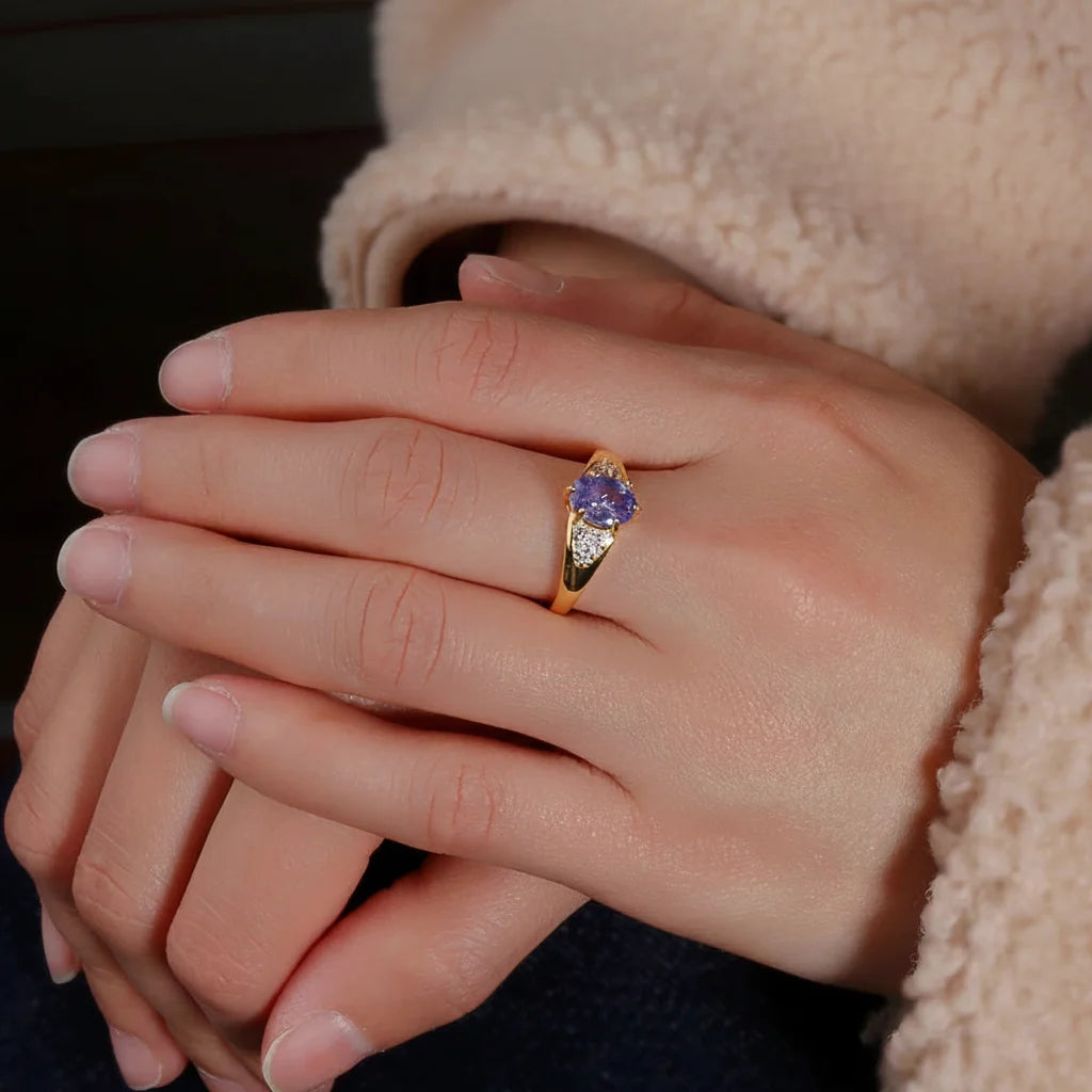 Natural Blue Tanzanite Ring  in Sterling Silver