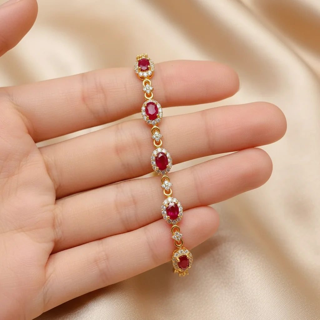 Natural Ruby Station Bracelet  | in Sterling Silver