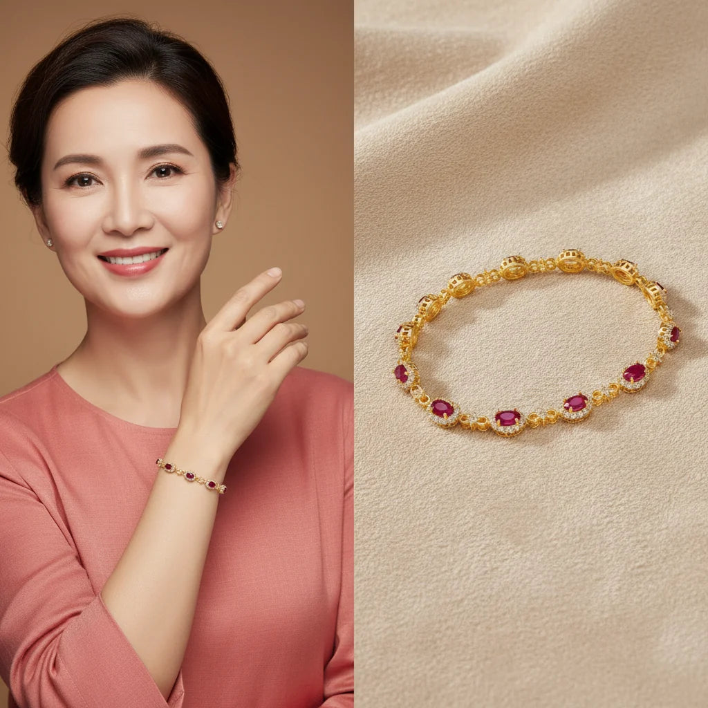 Natural Ruby Station Bracelet  | in Sterling Silver