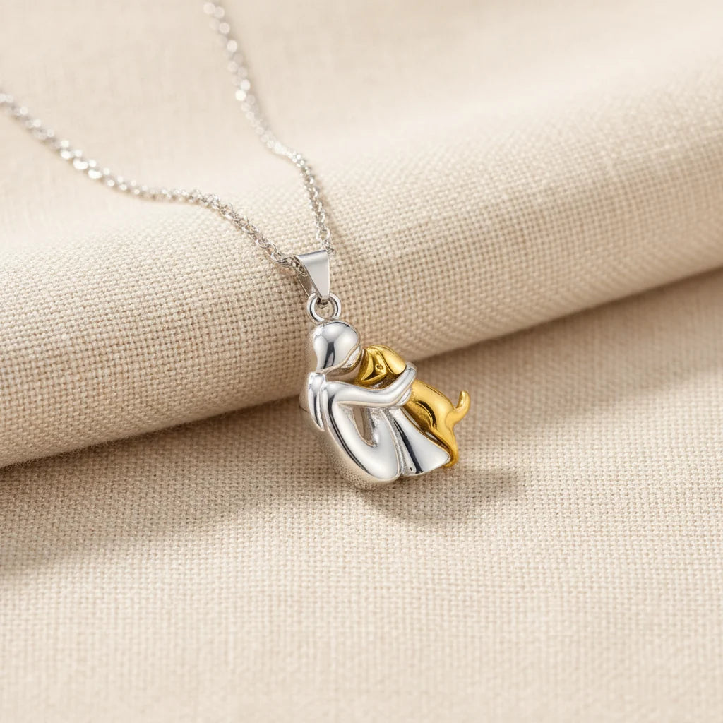 Silver & Gold Hug Dog Necklace
