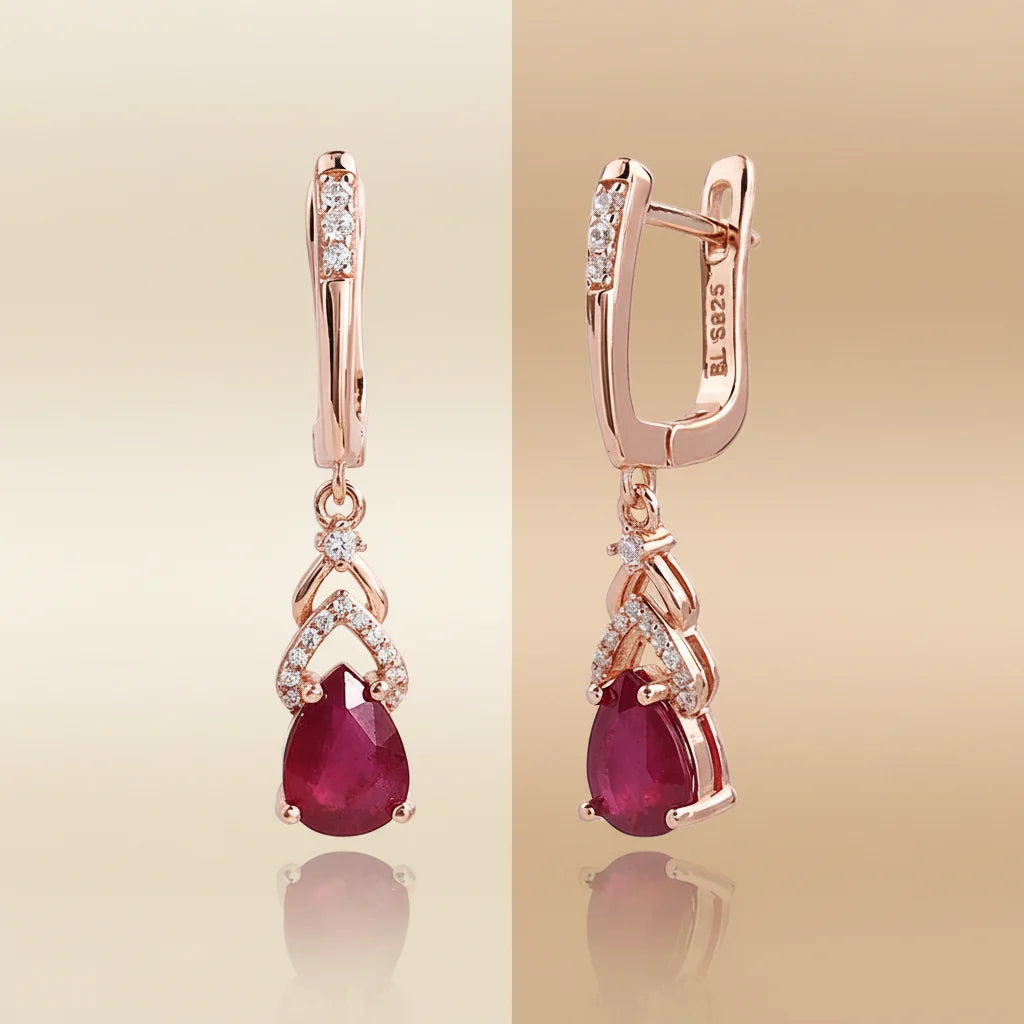Composite Ruby Pear Drop Earrings in Rose Gold-Plated Sterling Silver
