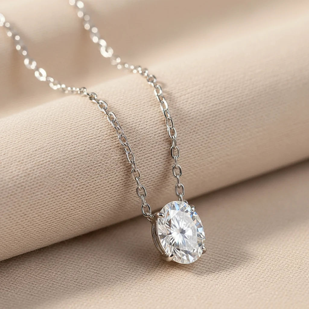 Oval Moissanite Pendant in Sterling Silver