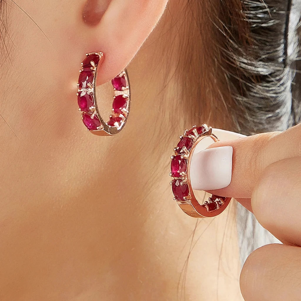 Natural Ruby Ring & Hoop Earring Set in Sterling Silver