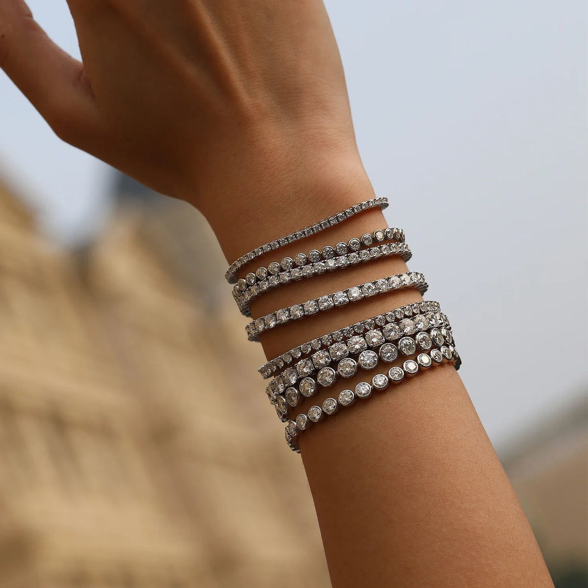 Round Moissanite Tennis Bracelet in Sterling Silver