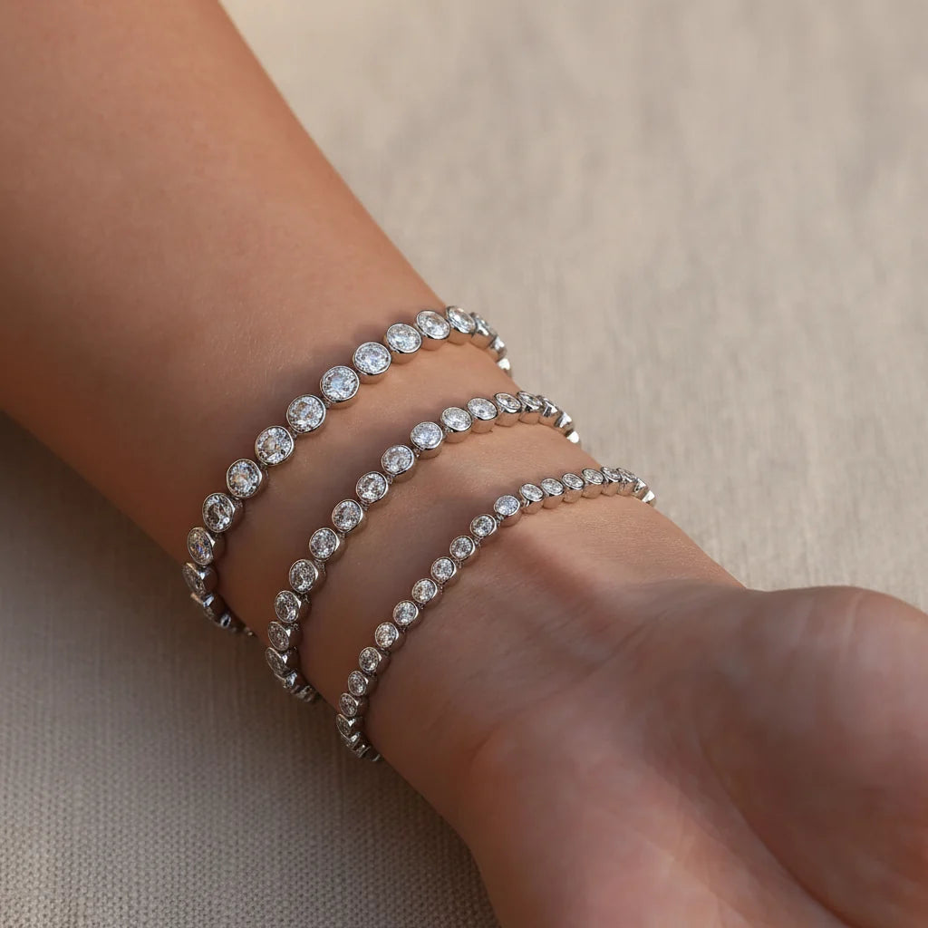 Round Moissanite Tennis Bracelet in Sterling Silver