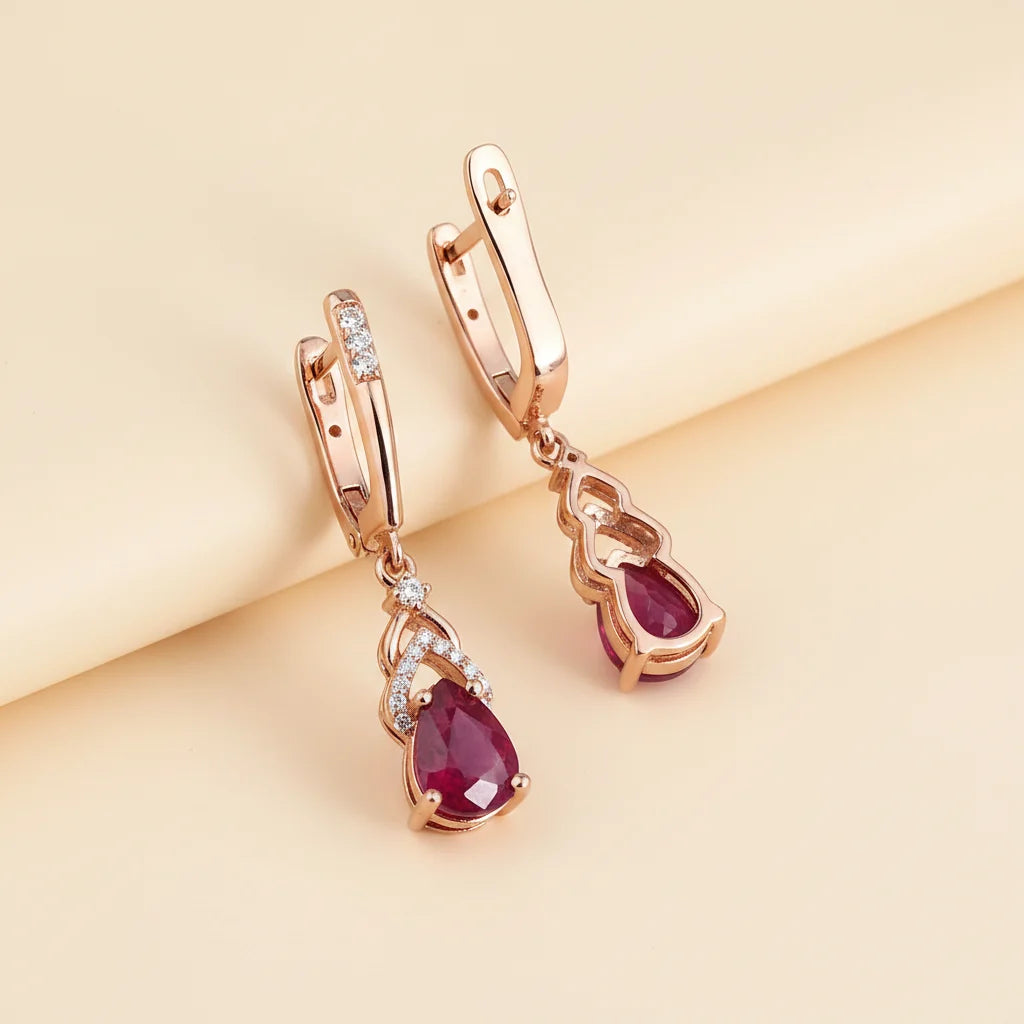 Composite Ruby Pear Drop Earrings in Rose Gold-Plated Sterling Silver