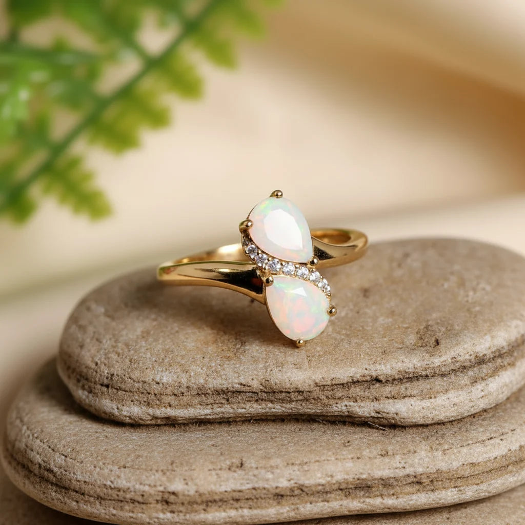 Natural Pear-Cut Opal Ring in Sterling Silver