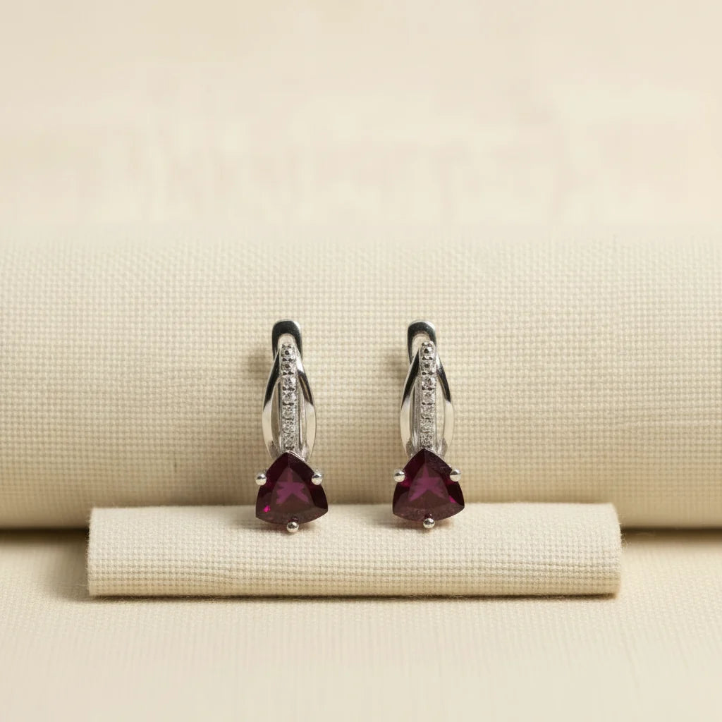 Natural Rhodolite Garnet Earrings in Sterling Silver