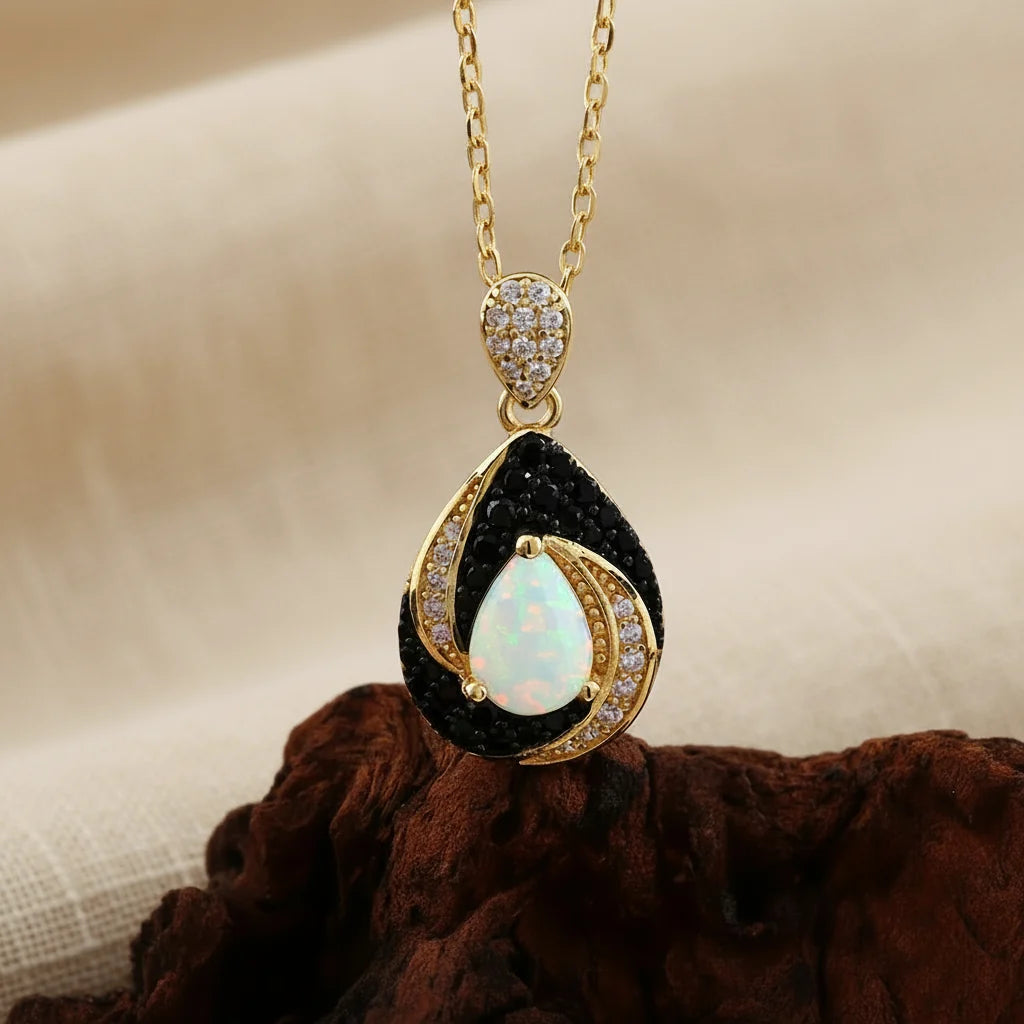 Natural Ethiopian Opal Pendant Necklace in Gold-Plated Sterling Silver