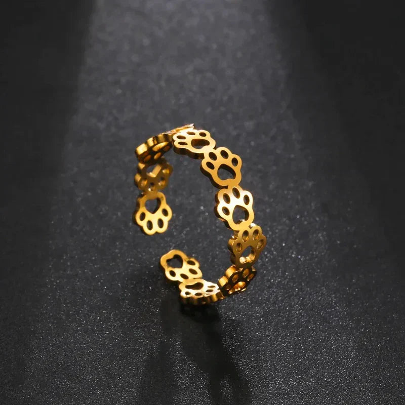 Adjustable Paw Print Ring in Silver and Gold